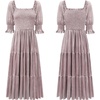 image:imageRVivimos Womens Fall Winter Velvet Dress Puff Sleeve Square Neck Smocked Tiered Ruffle ALine Flowy Midi DressDusty Violet