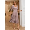 image:imageRVivimos Womens Fall Winter Velvet Dress Puff Sleeve Square Neck Smocked Tiered Ruffle ALine Flowy Midi DressDusty Violet