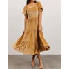 image:imageRVivimos Womens Fall Winter Velvet Dress Puff Sleeve Square Neck Smocked Tiered Ruffle ALine Flowy Midi DressGold