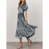 image:imageRVivimos Womens Fall Winter Velvet Dress Puff Sleeve Square Neck Smocked Tiered Ruffle ALine Flowy Midi DressGrey