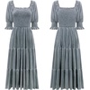 image:imageRVivimos Womens Fall Winter Velvet Dress Puff Sleeve Square Neck Smocked Tiered Ruffle ALine Flowy Midi DressGrey