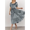 image:imageRVivimos Womens Fall Winter Velvet Dress Puff Sleeve Square Neck Smocked Tiered Ruffle ALine Flowy Midi DressGrey