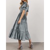 image:imageRVivimos Womens Fall Winter Velvet Dress Puff Sleeve Square Neck Smocked Tiered Ruffle ALine Flowy Midi DressGrey
