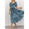 image:imageRVivimos Womens Fall Winter Velvet Dress Puff Sleeve Square Neck Smocked Tiered Ruffle ALine Flowy Midi DressHazeblue