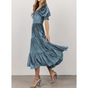 image:imageRVivimos Womens Fall Winter Velvet Dress Puff Sleeve Square Neck Smocked Tiered Ruffle ALine Flowy Midi DressHazeblue