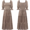 image:imageRVivimos Womens Fall Winter Velvet Dress Puff Sleeve Square Neck Smocked Tiered Ruffle ALine Flowy Midi DressLight Brown