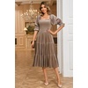 image:imageRVivimos Womens Fall Winter Velvet Dress Puff Sleeve Square Neck Smocked Tiered Ruffle ALine Flowy Midi DressLight Brown