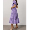 image:imageRVivimos Womens Fall Winter Velvet Dress Puff Sleeve Square Neck Smocked Tiered Ruffle ALine Flowy Midi DressLight Purple