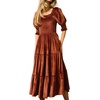image:imageRVivimos Womens Fall Winter Velvet Dress Puff Sleeve Square Neck Smocked Tiered Ruffle ALine Flowy Midi DressRustbrown