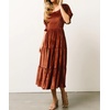 image:imageRVivimos Womens Fall Winter Velvet Dress Puff Sleeve Square Neck Smocked Tiered Ruffle ALine Flowy Midi DressRustbrown