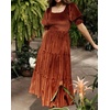 image:imageRVivimos Womens Fall Winter Velvet Dress Puff Sleeve Square Neck Smocked Tiered Ruffle ALine Flowy Midi DressRustbrown