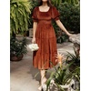 image:imageRVivimos Womens Fall Winter Velvet Dress Puff Sleeve Square Neck Smocked Tiered Ruffle ALine Flowy Midi DressRustbrown