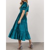 image:imageRVivimos Womens Fall Winter Velvet Dress Puff Sleeve Square Neck Smocked Tiered Ruffle ALine Flowy Midi DressTeal