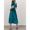 image:imageRVivimos Womens Fall Winter Velvet Dress Puff Sleeve Square Neck Smocked Tiered Ruffle ALine Flowy Midi DressTeal