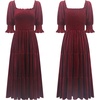 image:imageRVivimos Womens Fall Winter Velvet Dress Puff Sleeve Square Neck Smocked Tiered Ruffle ALine Flowy Midi DressWinered