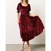 image:imageRVivimos Womens Fall Winter Velvet Dress Puff Sleeve Square Neck Smocked Tiered Ruffle ALine Flowy Midi DressWinered