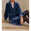 image:imageRVivimos Womens Fall Winter Velvet Shirt Dress 2026 Long Sleeve Button Down Loose Flowy Knee Length DressDark Blue