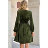 image:imageRVivimos Womens Fall Winter Velvet Striped Mini Dress 2026 Long Sleeve V Neck Elastic High Waist Elegant Casual ALine DressArmy Green