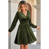 image:imageRVivimos Womens Fall Winter Velvet Striped Mini Dress 2026 Long Sleeve V Neck Elastic High Waist Elegant Casual ALine DressArmy Green