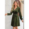 image:imageRVivimos Womens Fall Winter Velvet Striped Mini Dress 2026 Long Sleeve V Neck Elastic High Waist Elegant Casual ALine DressArmy Green