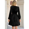 image:imageRVivimos Womens Fall Winter Velvet Striped Mini Dress 2026 Long Sleeve V Neck Elastic High Waist Elegant Casual ALine DressBlack