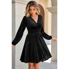 image:imageRVivimos Womens Fall Winter Velvet Striped Mini Dress 2026 Long Sleeve V Neck Elastic High Waist Elegant Casual ALine DressBlack