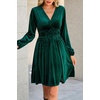 image:imageRVivimos Womens Fall Winter Velvet Striped Mini Dress 2026 Long Sleeve V Neck Elastic High Waist Elegant Casual ALine DressDark Green