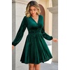 image:imageRVivimos Womens Fall Winter Velvet Striped Mini Dress 2026 Long Sleeve V Neck Elastic High Waist Elegant Casual ALine DressDark Green