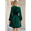 image:imageRVivimos Womens Fall Winter Velvet Striped Mini Dress 2026 Long Sleeve V Neck Elastic High Waist Elegant Casual ALine DressDark Green