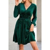 image:imageRVivimos Womens Fall Winter Velvet Striped Mini Dress 2026 Long Sleeve V Neck Elastic High Waist Elegant Casual ALine DressDark Green