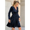 image:imageRVivimos Womens Fall Winter Velvet Striped Mini Dress 2026 Long Sleeve V Neck Elastic High Waist Elegant Casual ALine DressNavy Blue