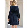image:imageRVivimos Womens Fall Winter Velvet Striped Mini Dress 2026 Long Sleeve V Neck Elastic High Waist Elegant Casual ALine DressNavy Blue