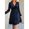 image:imageRVivimos Womens Fall Winter Velvet Striped Mini Dress 2026 Long Sleeve V Neck Elastic High Waist Elegant Casual ALine DressNavy Blue