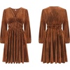 image:imageRVivimos Womens Fall Winter Velvet Striped Mini Dress 2026 Long Sleeve V Neck Elastic High Waist Elegant Casual ALine DressRust