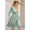 image:imageRVivimos Womens Fall Winter Velvet Striped Mini Dress 2026 Long Sleeve V Neck Elastic High Waist Elegant Casual ALine DressSage Green