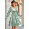 image:imageRVivimos Womens Fall Winter Velvet Striped Mini Dress 2026 Long Sleeve V Neck Elastic High Waist Elegant Casual ALine DressSage Green