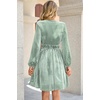 image:imageRVivimos Womens Fall Winter Velvet Striped Mini Dress 2026 Long Sleeve V Neck Elastic High Waist Elegant Casual ALine DressSage Green