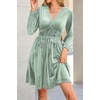 image:imageRVivimos Womens Fall Winter Velvet Striped Mini Dress 2026 Long Sleeve V Neck Elastic High Waist Elegant Casual ALine DressSage Green