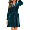 image:imageRVivimos Womens Fall Winter Velvet Striped Mini Dress 2026 Long Sleeve V Neck Elastic High Waist Elegant Casual ALine DressTeal
