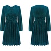 image:imageRVivimos Womens Fall Winter Velvet Striped Mini Dress 2026 Long Sleeve V Neck Elastic High Waist Elegant Casual ALine DressTeal