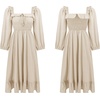 image:imageRVivimos Womens Linen Fall Long Sleeves Stripes Ruffled Boho Casual ALine Flowy Midi DressesBeige