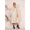 image:imageRVivimos Womens Linen Fall Long Sleeves Stripes Ruffled Boho Casual ALine Flowy Midi DressesBeige