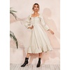 image:imageRVivimos Womens Linen Fall Long Sleeves Stripes Ruffled Boho Casual ALine Flowy Midi DressesBeige