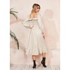 image:imageRVivimos Womens Linen Fall Long Sleeves Stripes Ruffled Boho Casual ALine Flowy Midi DressesBeige