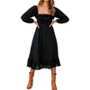 image:imageRVivimos Womens Linen Fall Long Sleeves Stripes Ruffled Boho Casual ALine Flowy Midi DressesBlack