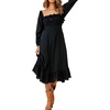image:imageRVivimos Womens Linen Fall Long Sleeves Stripes Ruffled Boho Casual ALine Flowy Midi DressesBlack