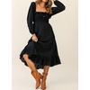 image:imageRVivimos Womens Linen Fall Long Sleeves Stripes Ruffled Boho Casual ALine Flowy Midi DressesBlack