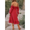 image:imageRVivimos Womens Linen Fall Long Sleeves Stripes Ruffled Boho Casual ALine Flowy Midi DressesBurgundy