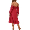 image:imageRVivimos Womens Linen Fall Long Sleeves Stripes Ruffled Boho Casual ALine Flowy Midi DressesBurgundy