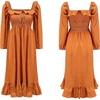 image:imageRVivimos Womens Linen Fall Long Sleeves Stripes Ruffled Boho Casual ALine Flowy Midi DressesOrange